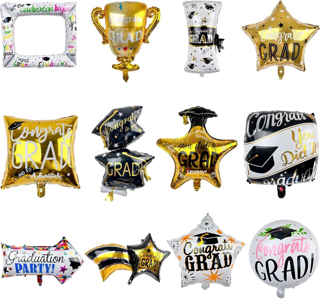 Graduation Party Balloons – 12-Piece Class of 2026 Congratulations Foil Balloon Kit for Graduation Decorations, Photo Backdrops & Grad Party Supplies